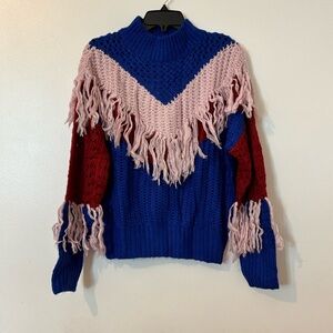 NWT Allison NY Cobalt Blush Petra Fringe Sweater Sz S